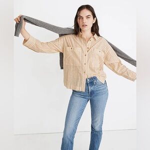 Madewell Boxy Workwear Shirt 100% cotton yellow and white stripes Size: Small